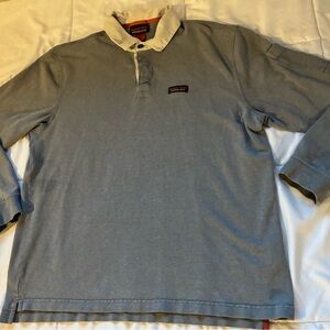 Patagonia Hemp Rugby Shirt Mens Large Blue Gray Long Sleeve Polo FA19 MSRP $89